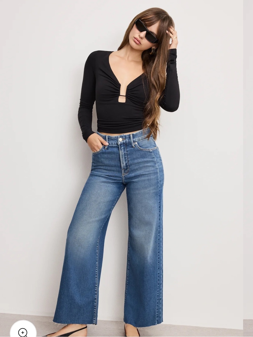 NWT Good American Good Skate Crop Jeans High Rise Wide Leg Size 00 24
